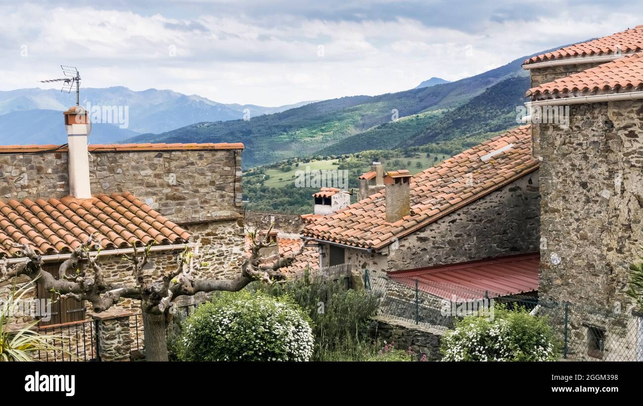Roofs of Saint Marsal in spring. Stock Photo