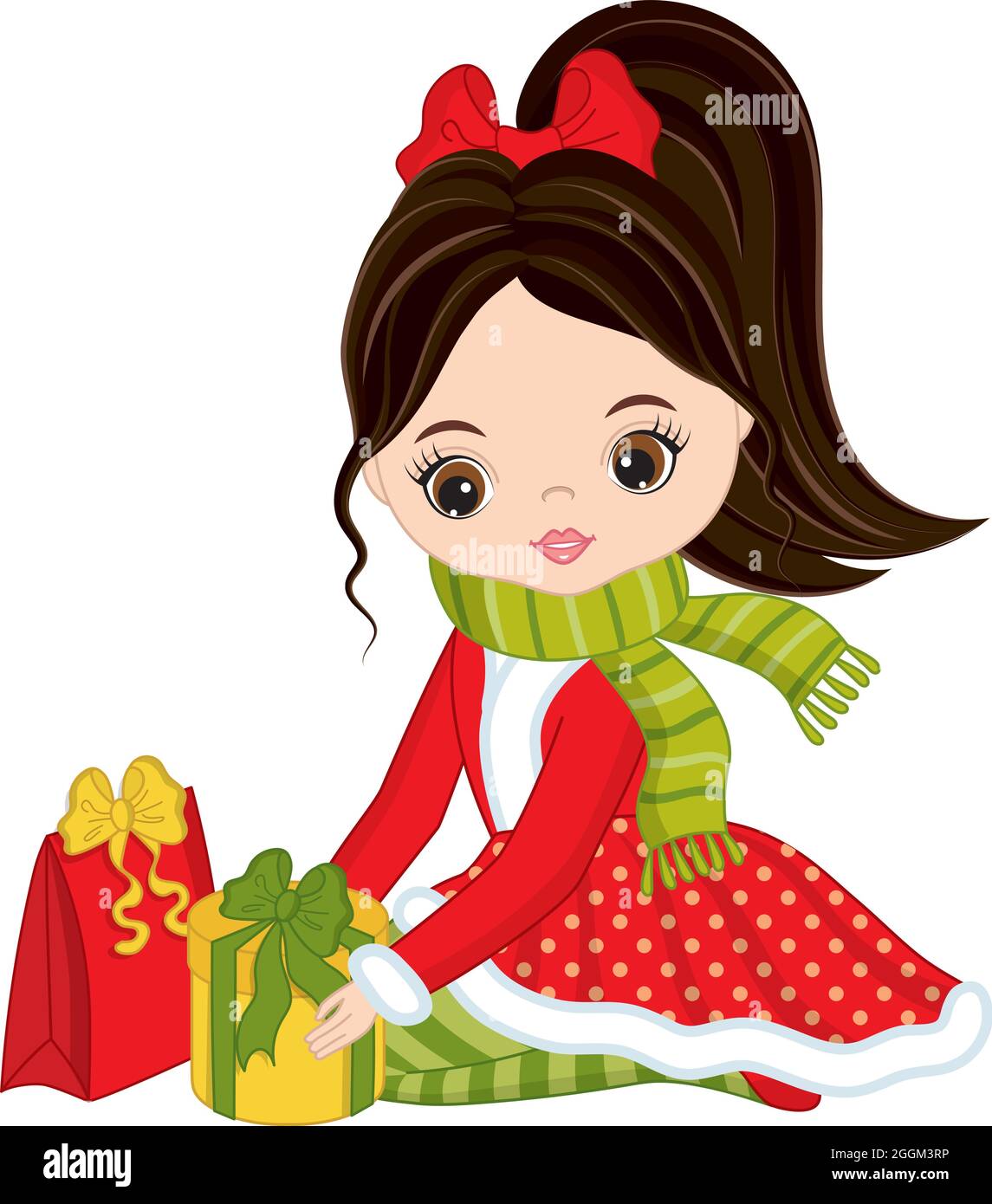 Beautiful Young Girl Holding Christmas Gift Boxes Stock Vector Image ...