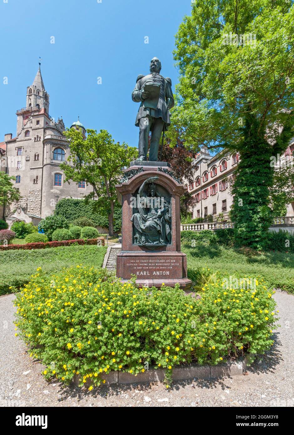 Germany, Baden-Wuerttemberg, Sigmaringen, Prince Karl Anton von Hohenzollern-Sigmaringen, 1811-1885, monument on Karl-Anton-Platz on Fürst-Wilhelm-Strasse. Stock Photo