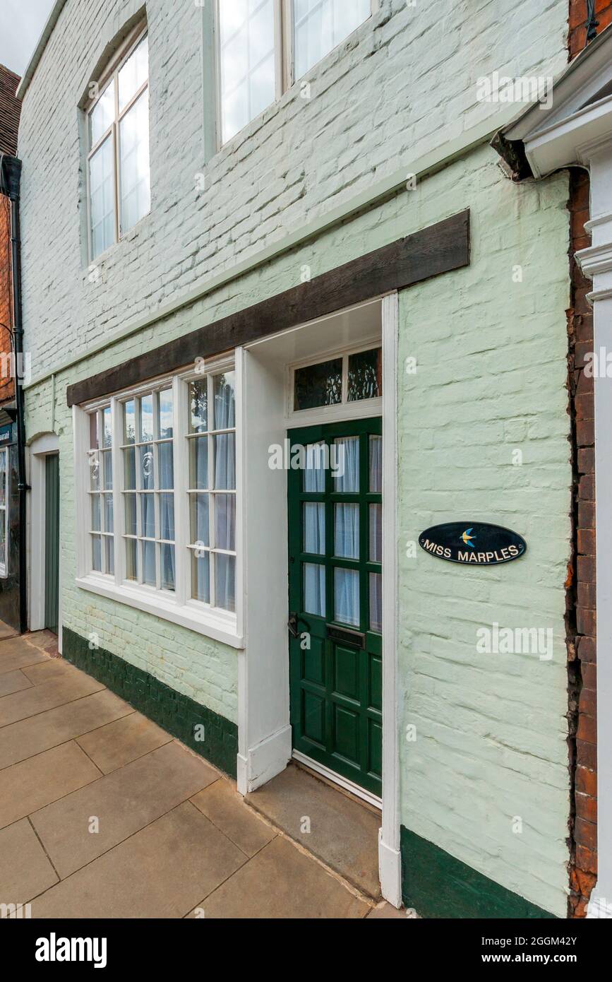 UK, Gloucestershire, Tewkesbury, Miss Marples door hanger. The real name of the fictional character of the English author Agatha Christie is Miss Marple. Stock Photo