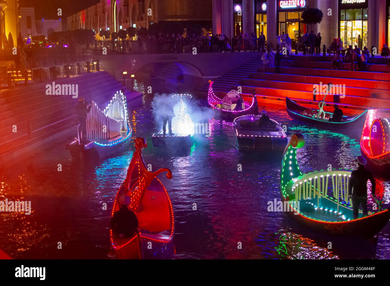 Boat parade at night in Land on Legends Stock Photo Alamy
