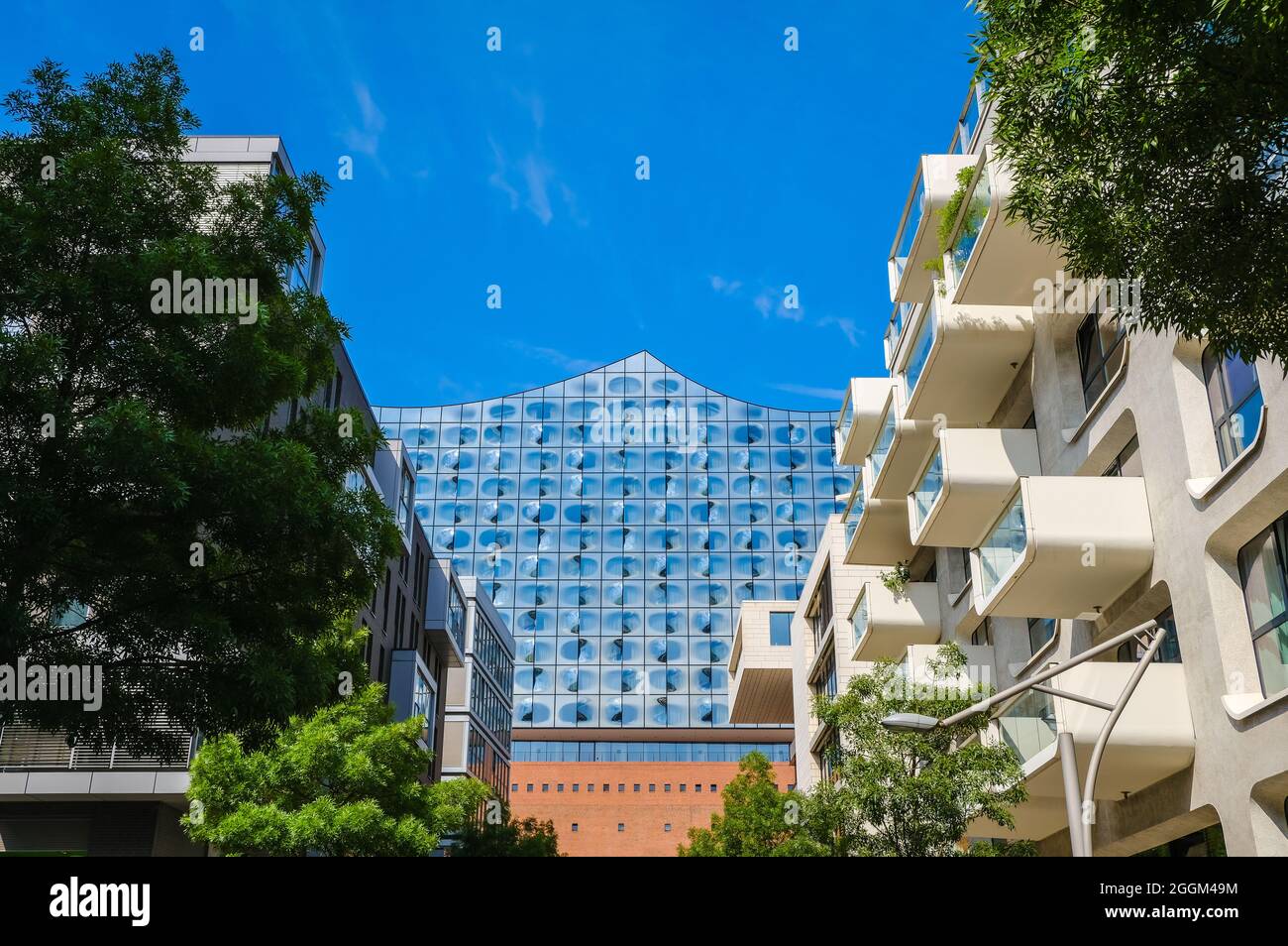 Hamburg, Germany - Hafencity, modern residential buildings in front of Elbphilharmonie. Stock Photo