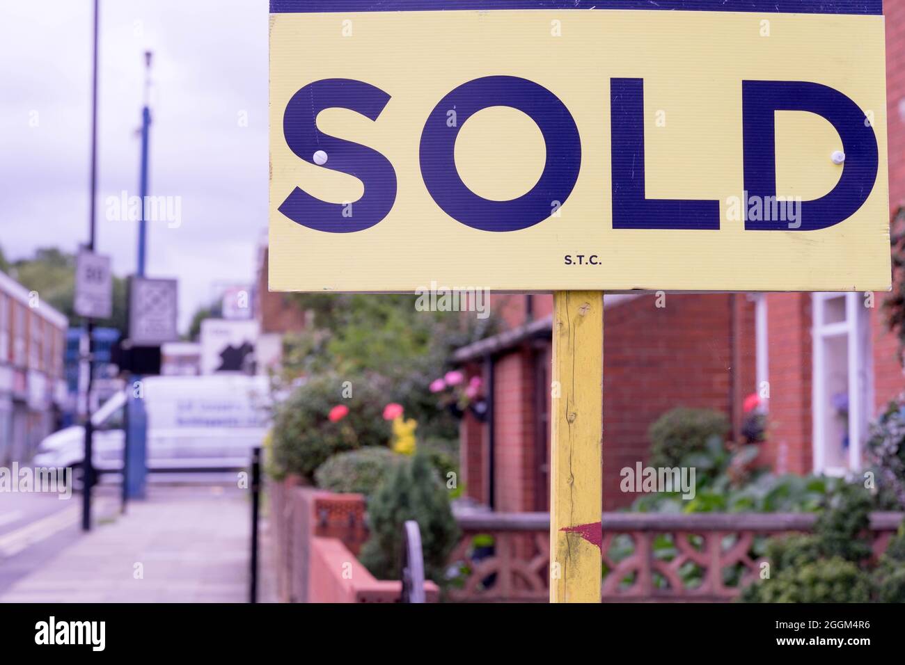 a banner of SOLD erected outside a property in London Greenwich England Stock Photo