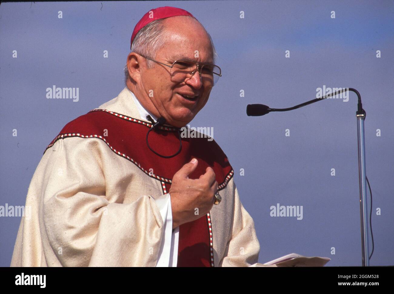 San Antonio Texas USA, circa 1994: Patrick Flores, archbishop of San Antonio, makes a speech, Flores was the first Mexican-American to become a bishop in the Catholic Church. ©Bob Daemmrich Stock Photo