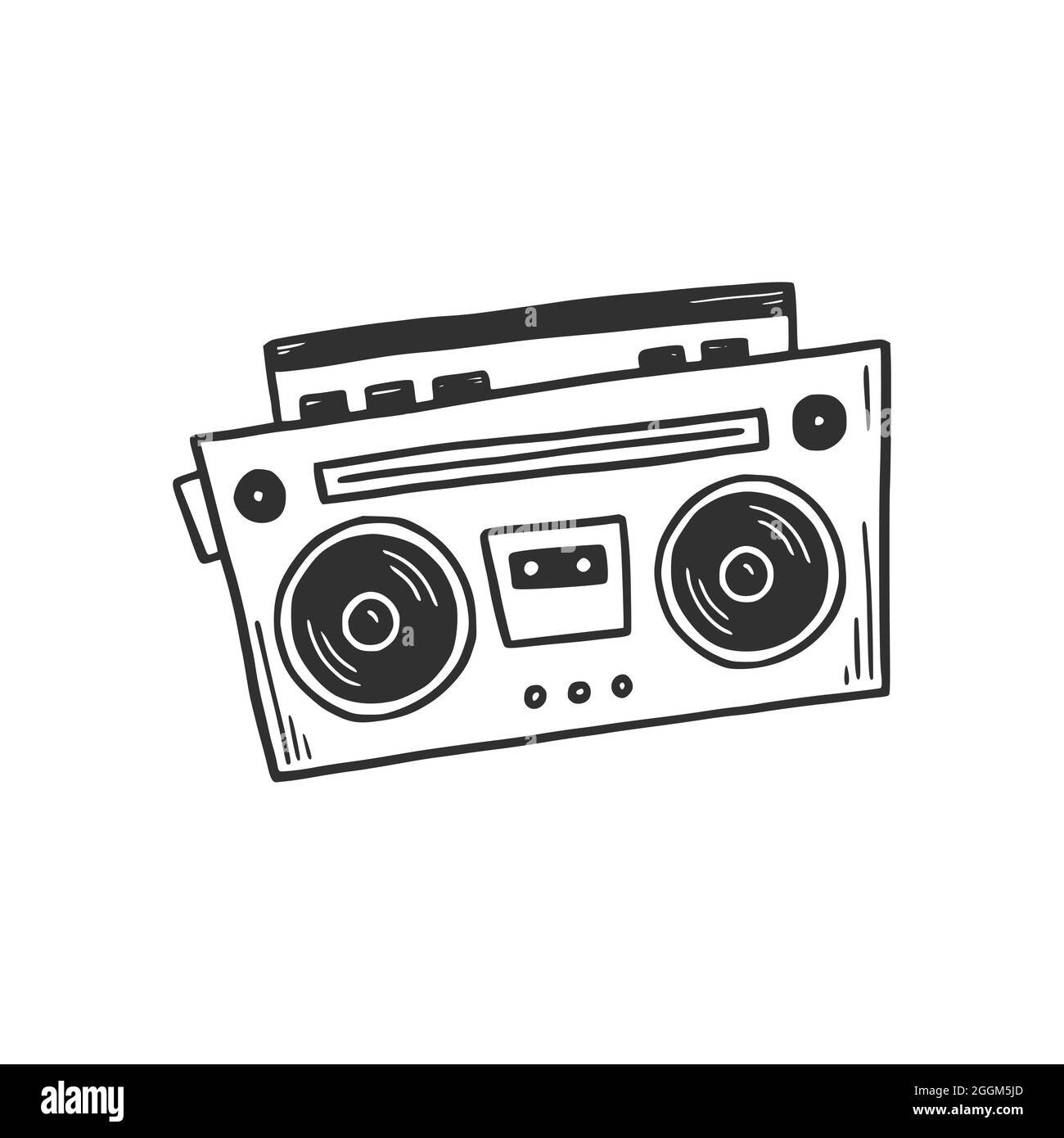 Hand drawn boombox. Doodle sketch style. Drawing line simple retro