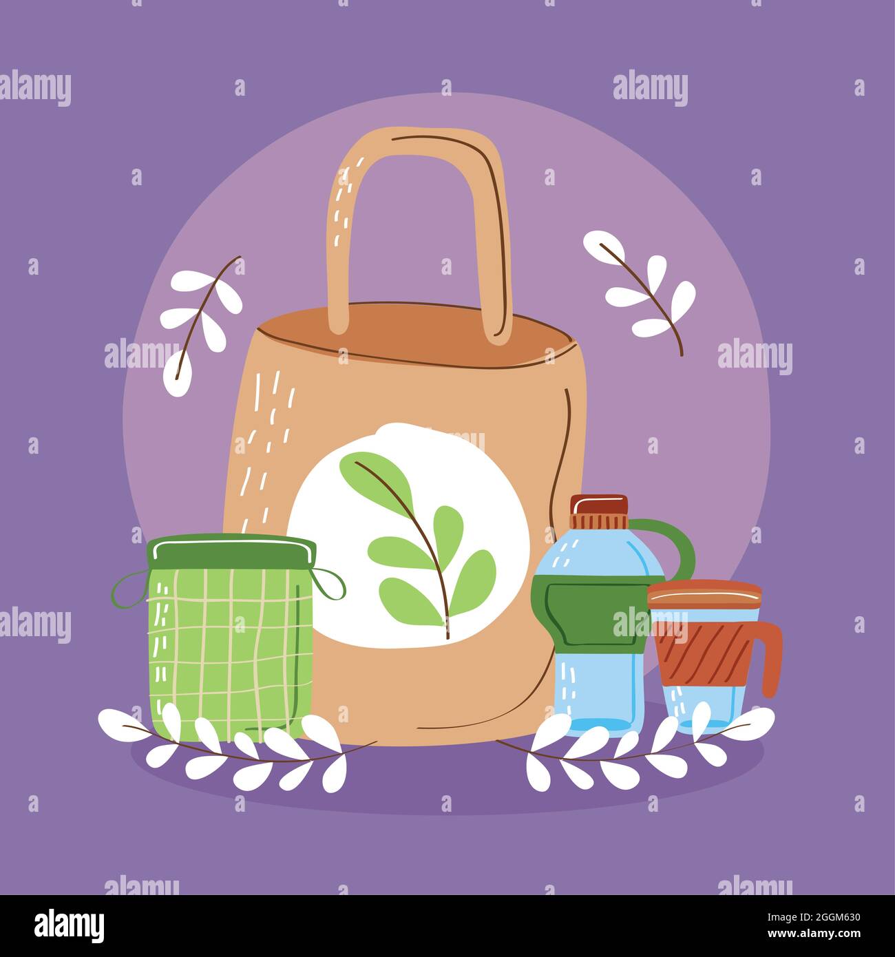 poster with reusable bag with containers Stock Vector