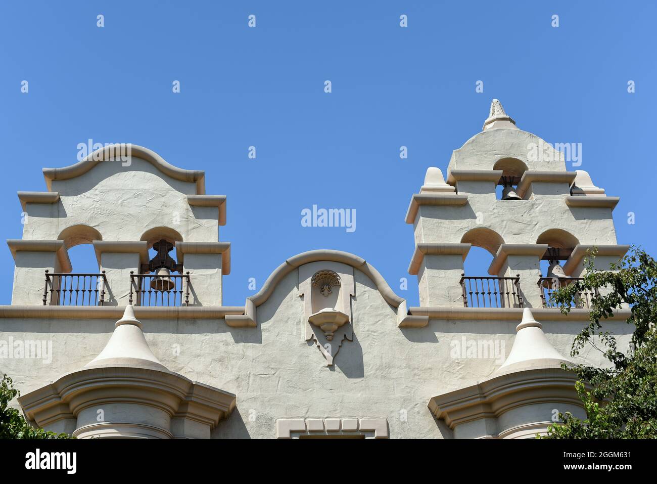 SAN DIEGO, CALIFORNIA - 25 AUG 2021: Bell Tower at the Mingei International Museum, in Balboa Park. Stock Photo