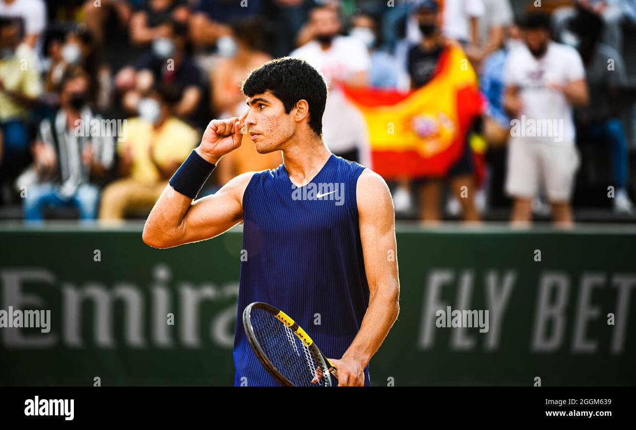 Carlos Alcaraz during the 2nd round of Roland Garros (French Open), Grand Slam tennis tournament on June 3, 2021. Stock Photo