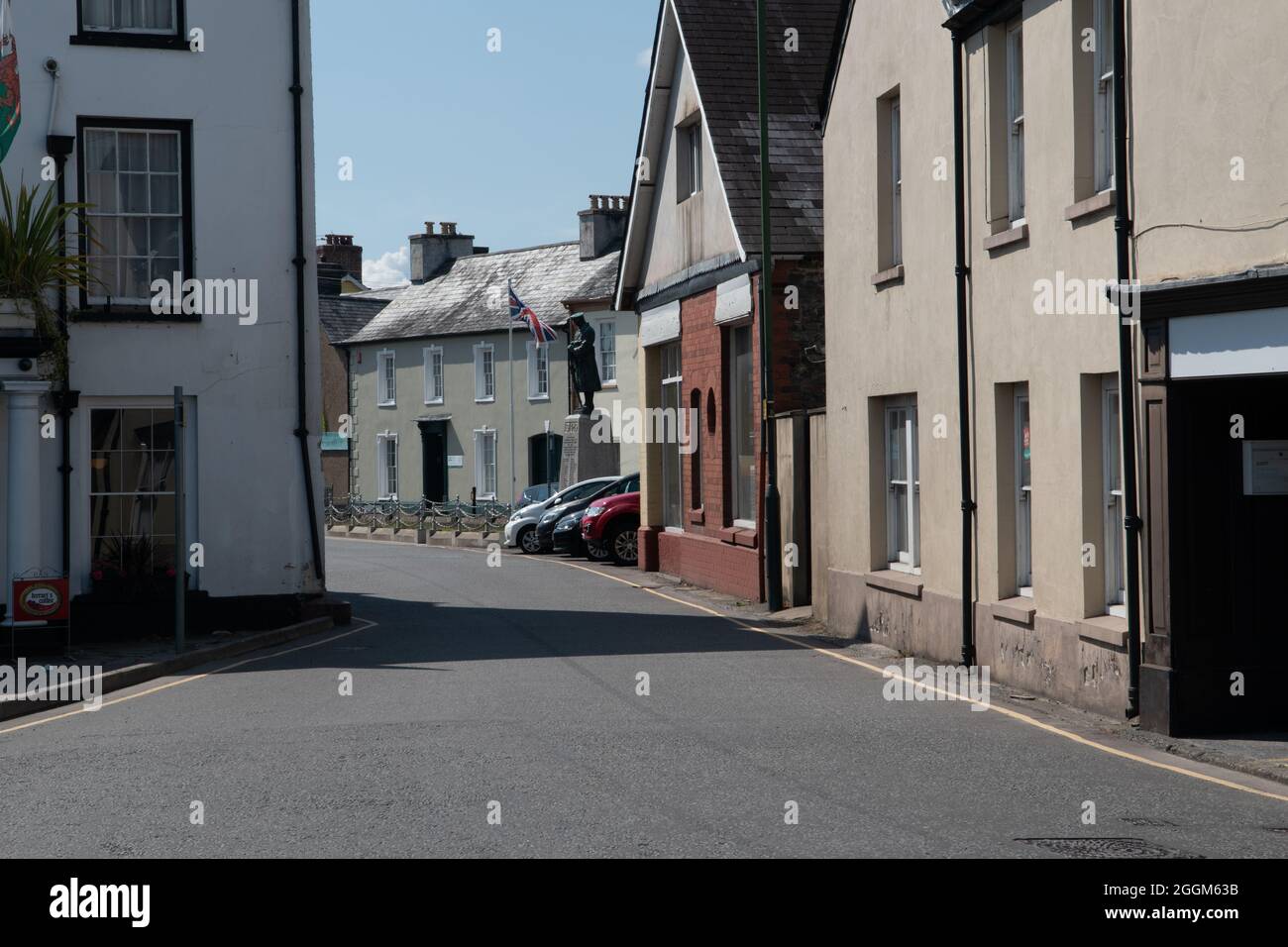 Narrow part of the A40 trunk road in Llandovery, Powys, Wales Stock Photo