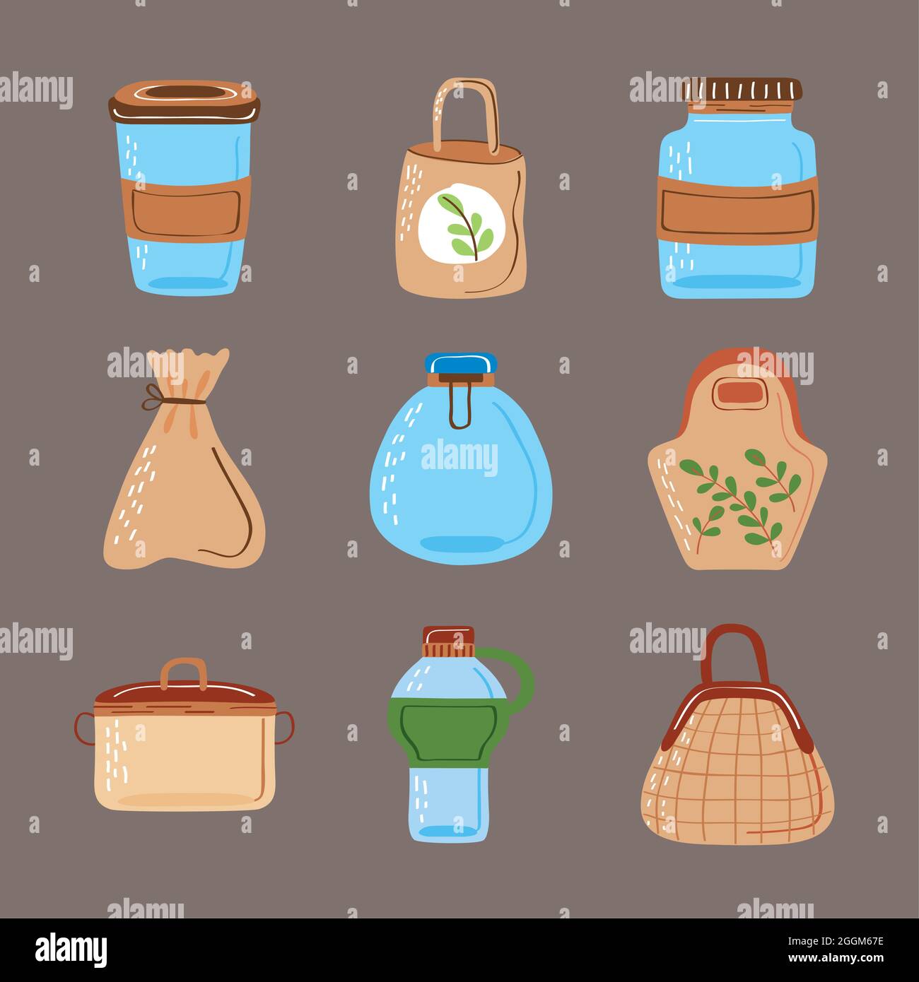 set of reusable containers and bags icons Stock Vector Image & Art - Alamy