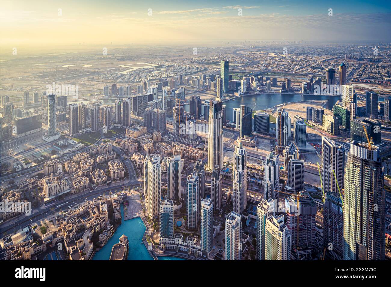 Aerial view of the modern buildings in downtown Dubai, UAE Stock Photo
