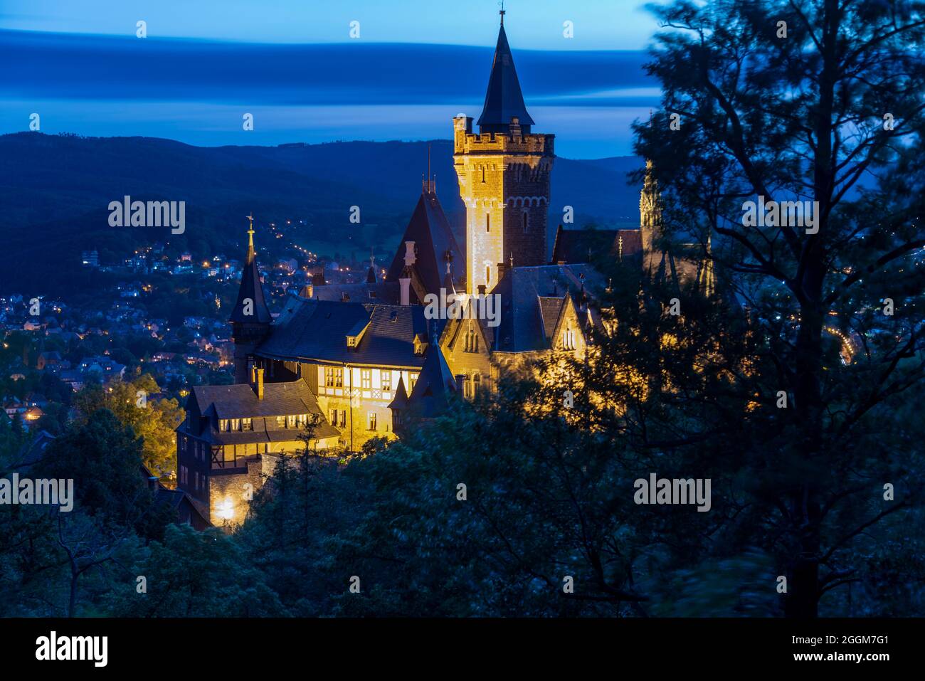 Germany, Saxony-Anhalt, Wernigerode, view of the Wernigerode Castle, Harz. Stock Photo
