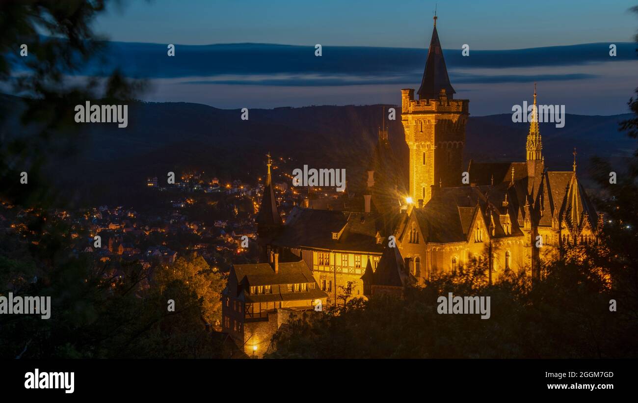 Germany, Saxony-Anhalt, Wernigerode, view of the Wernigerode Castle, Harz. Stock Photo