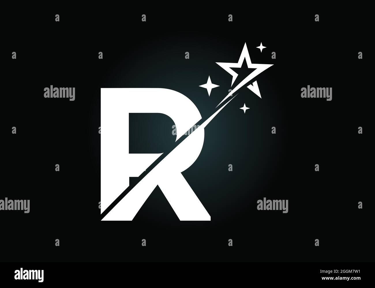 Initial R monogram letter alphabet with swoosh and star logo icon ...