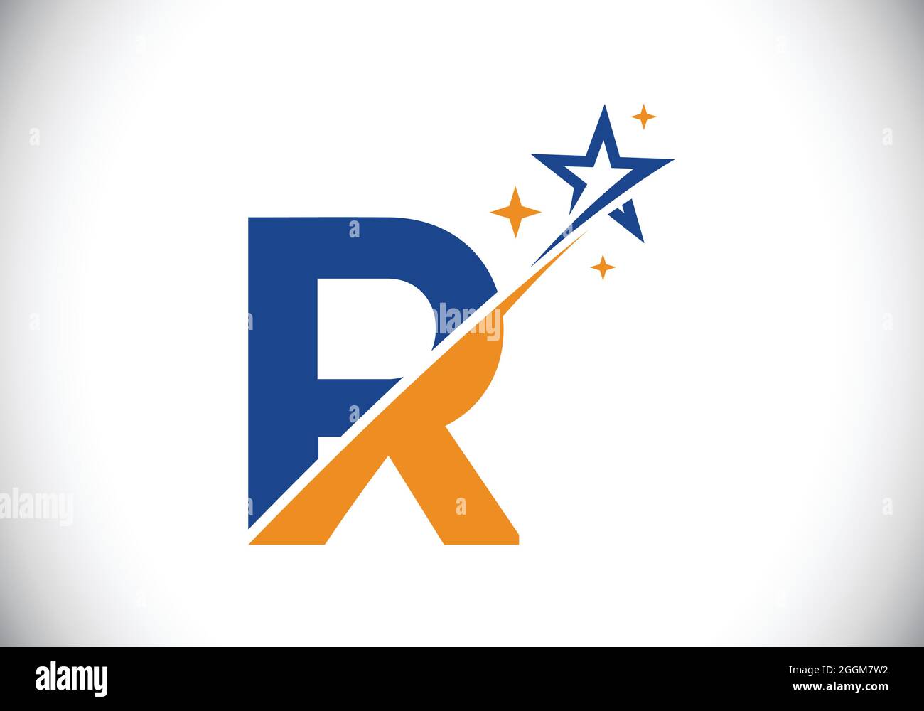 Initial R monogram letter alphabet with swoosh and star logo icon ...