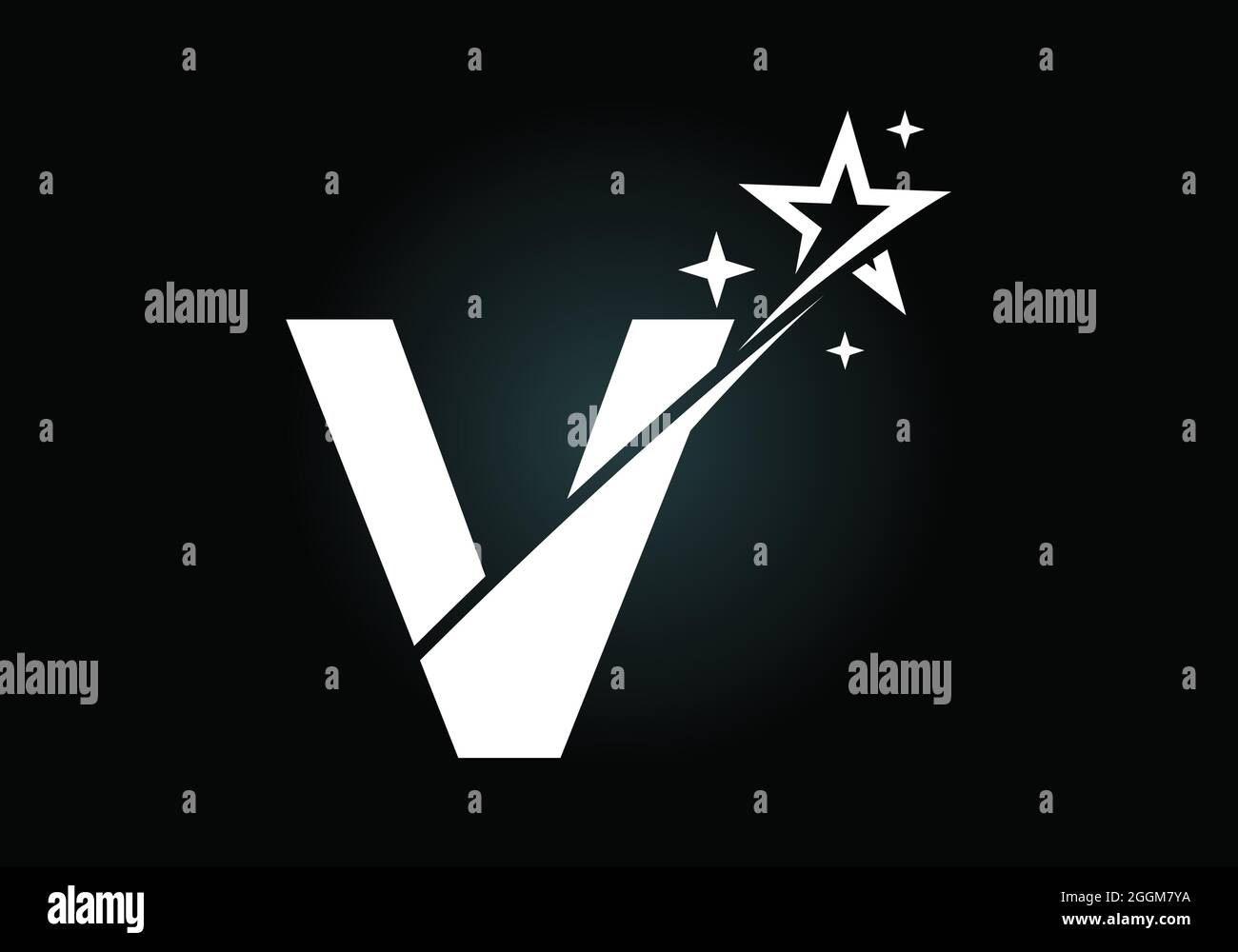 Initial V monogram letter alphabet with swoosh and star logo icon