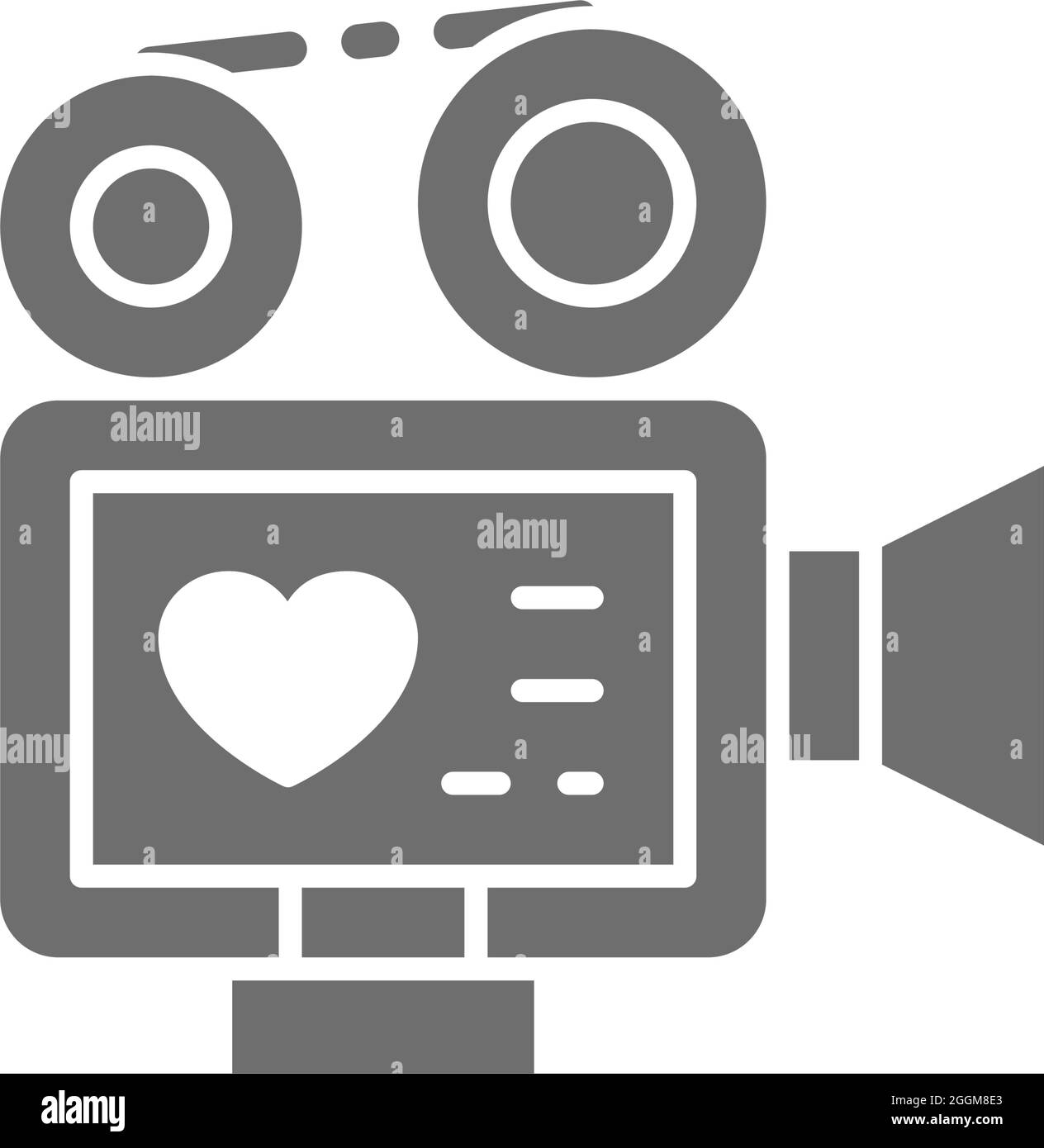 Vector movie camera with film strip, video of love story, wedding