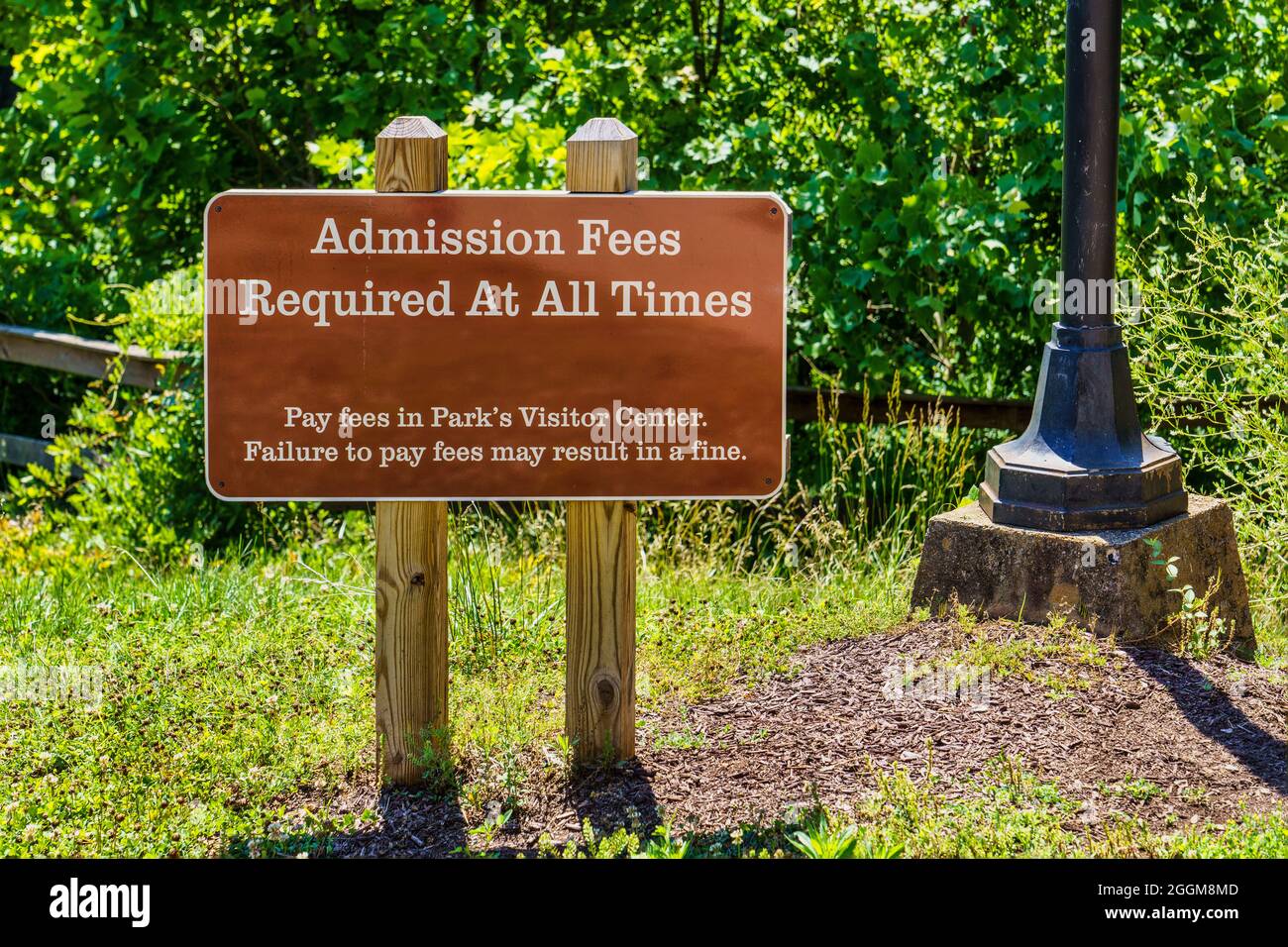 Admission Fees Sign by the entrance to the Cedar Creek Trail at Natural