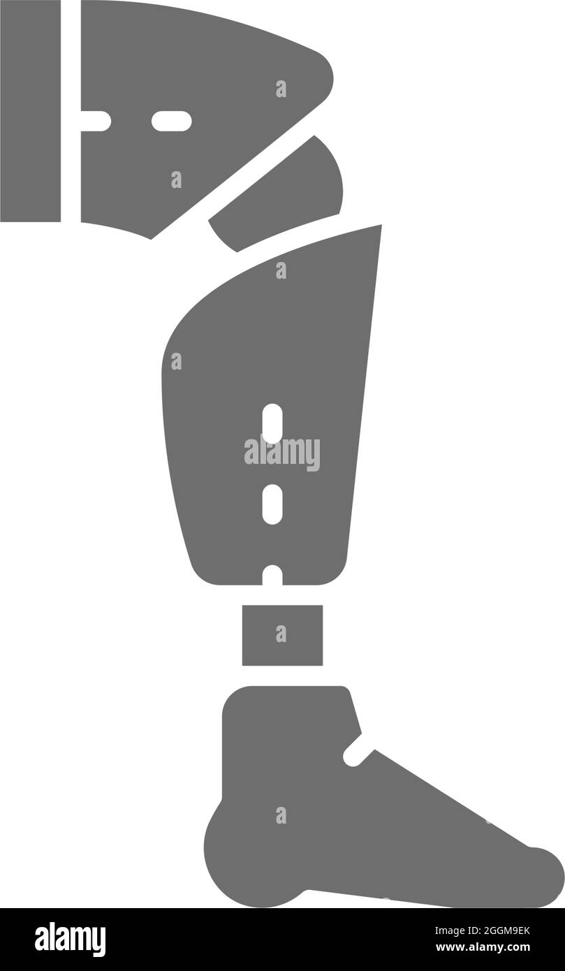 Prosthesis leg, exoskeleton grey icon. Isolated on white background Stock Vector