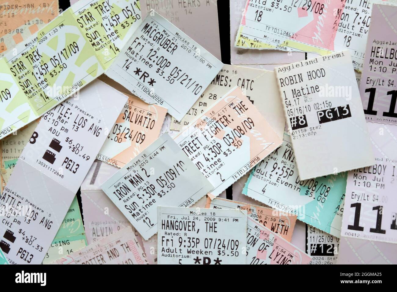 Assorted collection of movie theater ticket stubs for screenings and