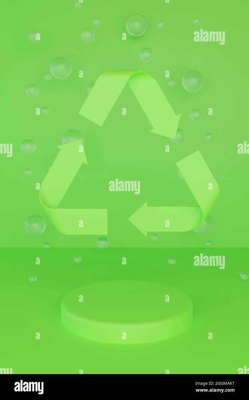 Sign Reduce, Reuse, Recycle on green background with glass balls and ...