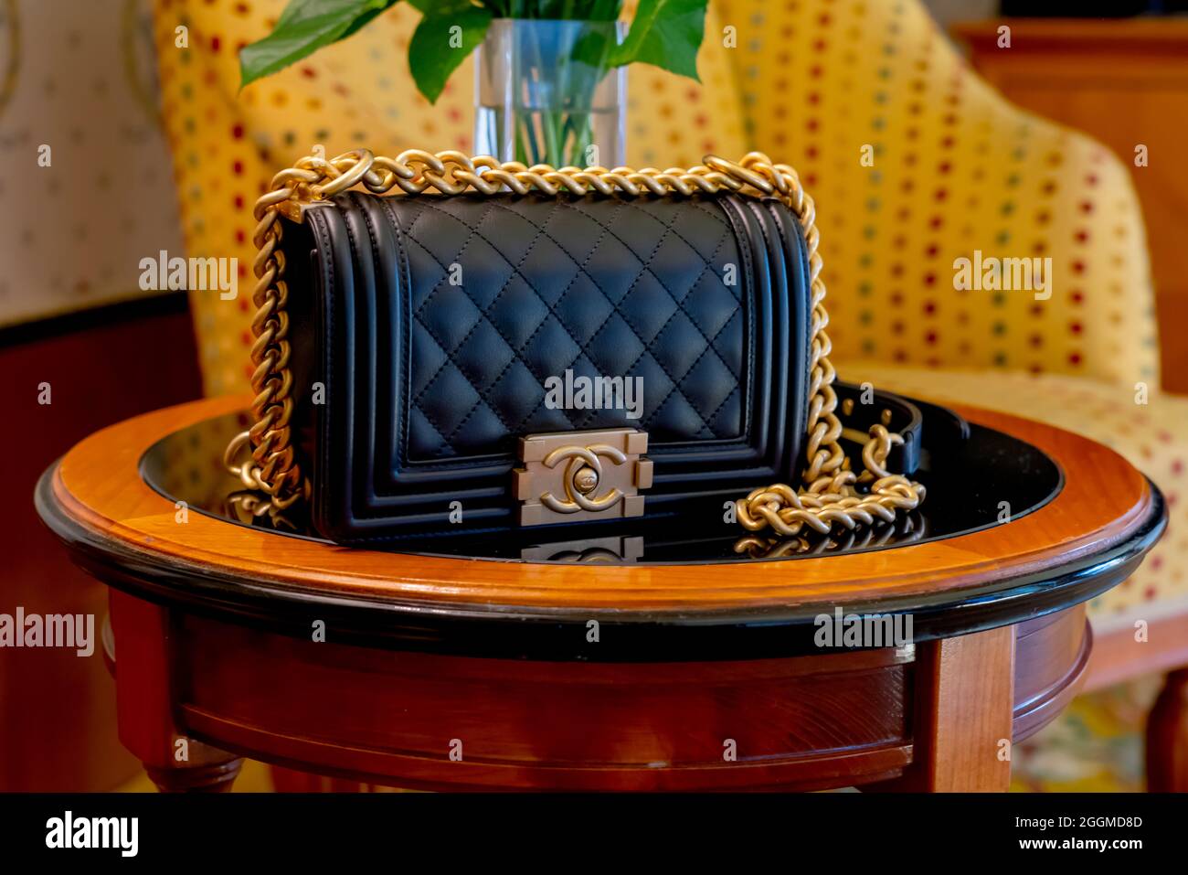 Venice Italy Jun8 2019 Black Leather Chanel Bag Chanel Boy