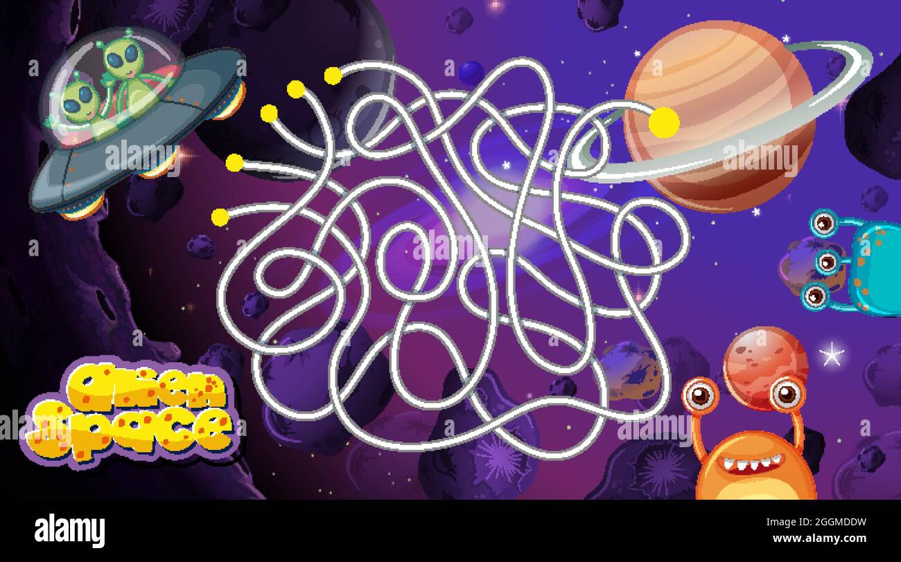 Maze game with space theme template illustration Stock Vector Image ...