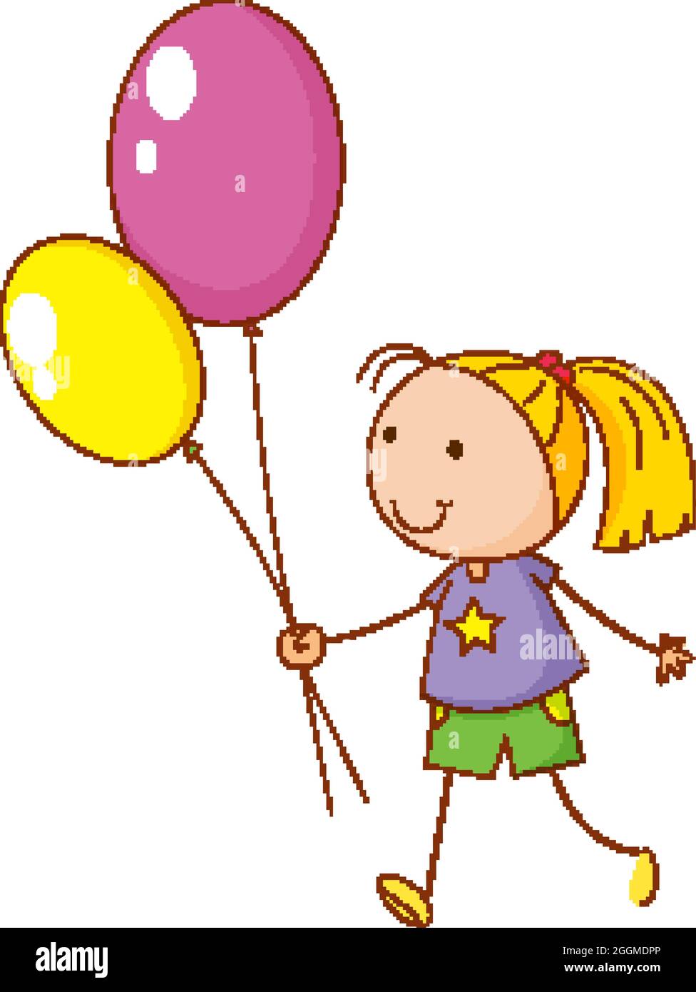 Doodle hand drawn with a girl cartoon character holding balloon ...