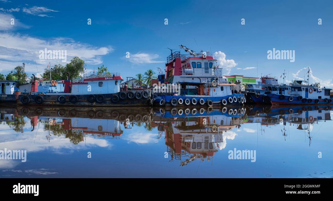 Docking and shipyard at Barito river  Taken @Barito river, South Borneo Stock Photo