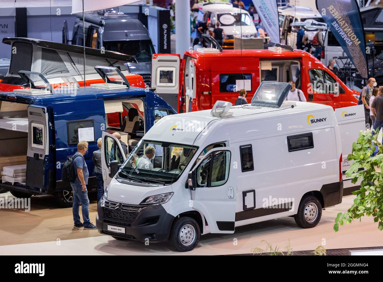 Duesseldorf, Germany. 01st Sep, 2021. Motorhomes based on panel vans are on  show at the 60th Caravan Salon at Messe Düsseldorf. The world's largest  trade fair for motorhomes and caravans, the Caravan
