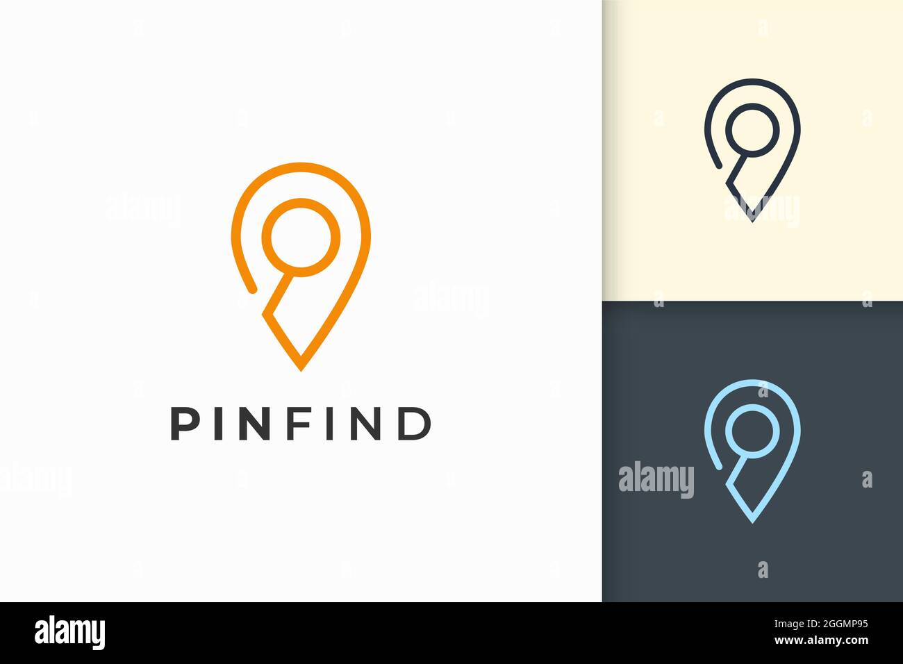 Pin logo or marker in simple line and modern shape represent map or ...