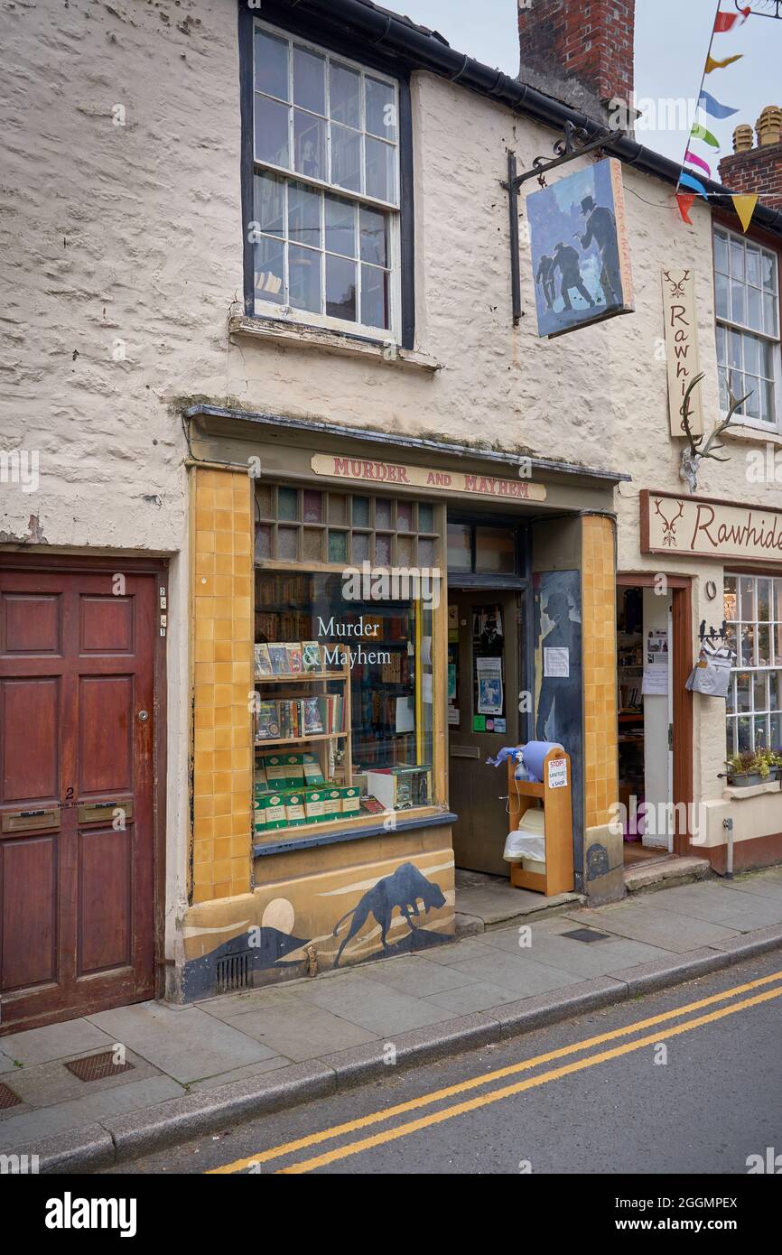 The Murder and Mayhem bookshop, Hay on Wye, Town of Books, Powys, Wales Stock Photo