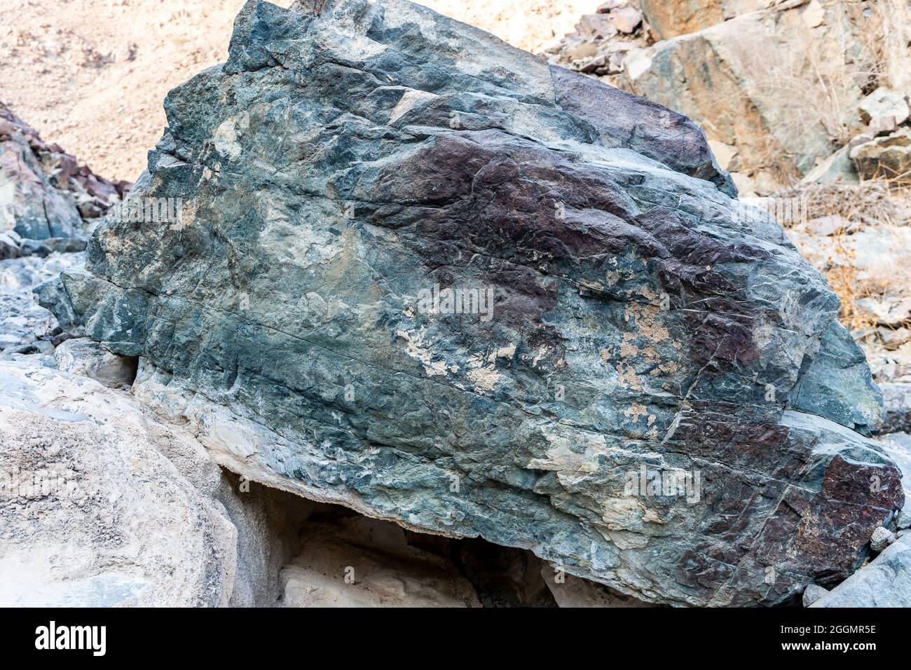 Raw ore of copper, green stones and rocks containing copper in old