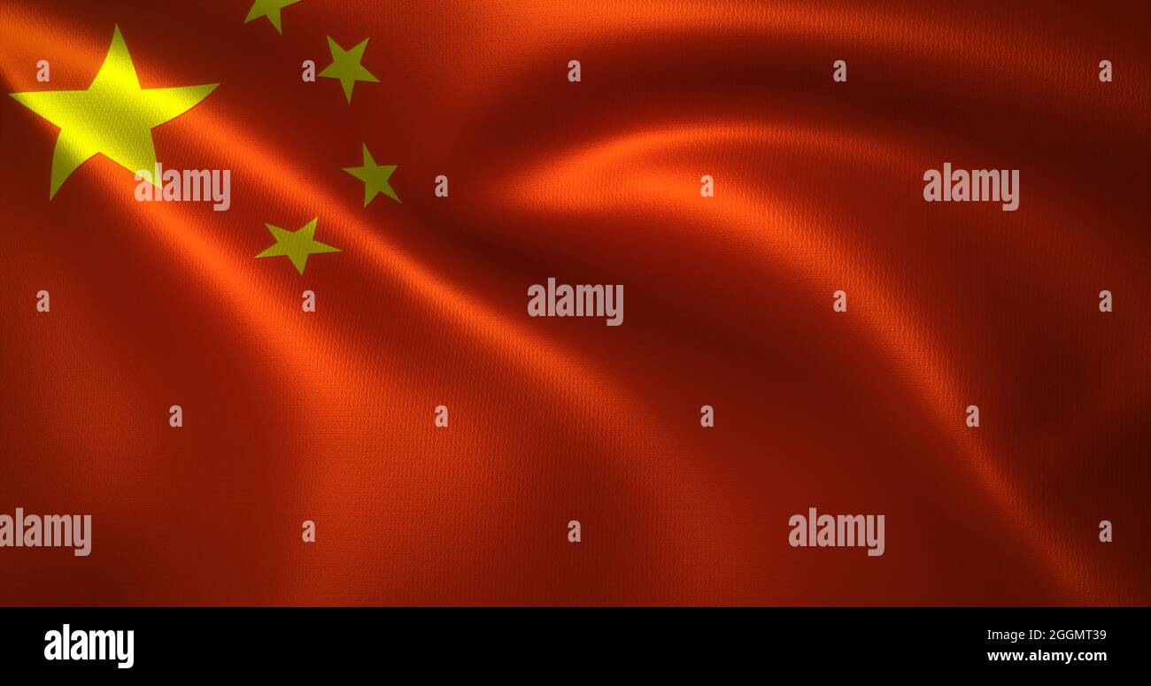 China Flag Chinese Flag With Waving Folds Close Up View 3d Rendering China Flag Chinese Flag With Waving Folds Close Up View 3d Rendering