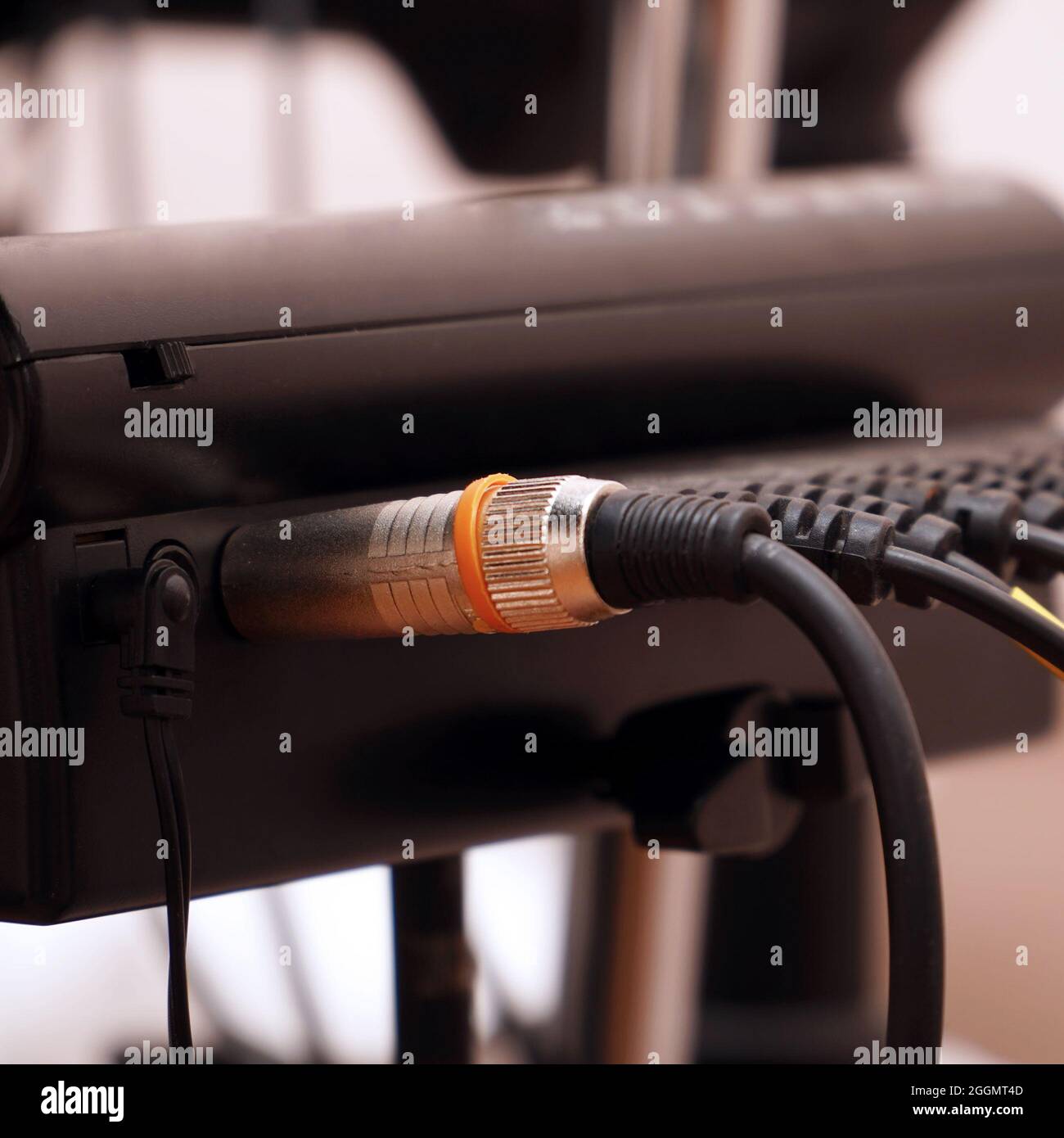 Audio cables and connectors in studio equipment. Selective focus Stock