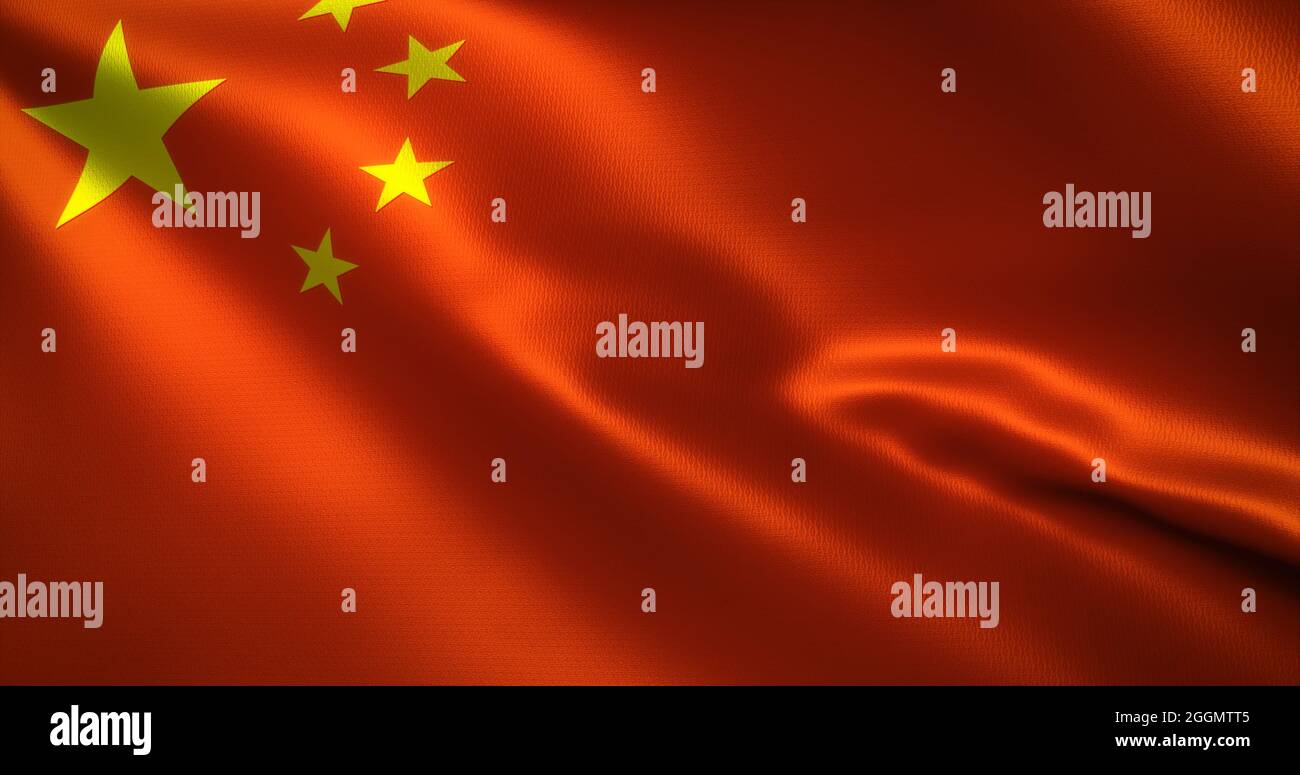 China Flag, Chinese flag with waving folds, close up view, 3D rendering ...