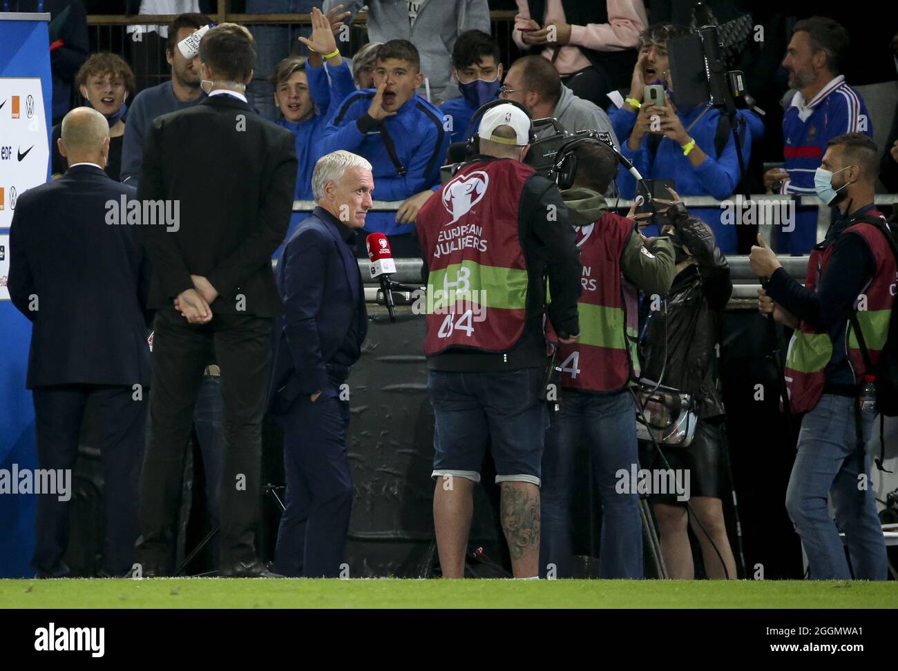 Coach of Team France Didier Deschamps is interviewed following the FIFA World Cup Qatar 2022, Qualifiers, Group D football match between France and Bosnia and Herzegovina on September 1, 2021 at Stade de La Meinau in Strasbourg, France - Photo Jean Catuffe / DPPI Stock Photo