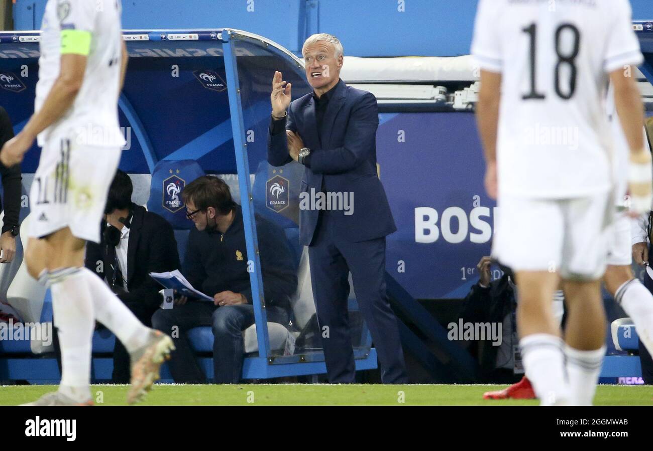 Coach of Team France Didier Deschamps during the FIFA World Cup Qatar 2022, Qualifiers, Group D football match between France and Bosnia and Herzegovina on September 1, 2021 at Stade de La Meinau in Strasbourg, France - Photo Jean Catuffe / DPPI Stock Photo