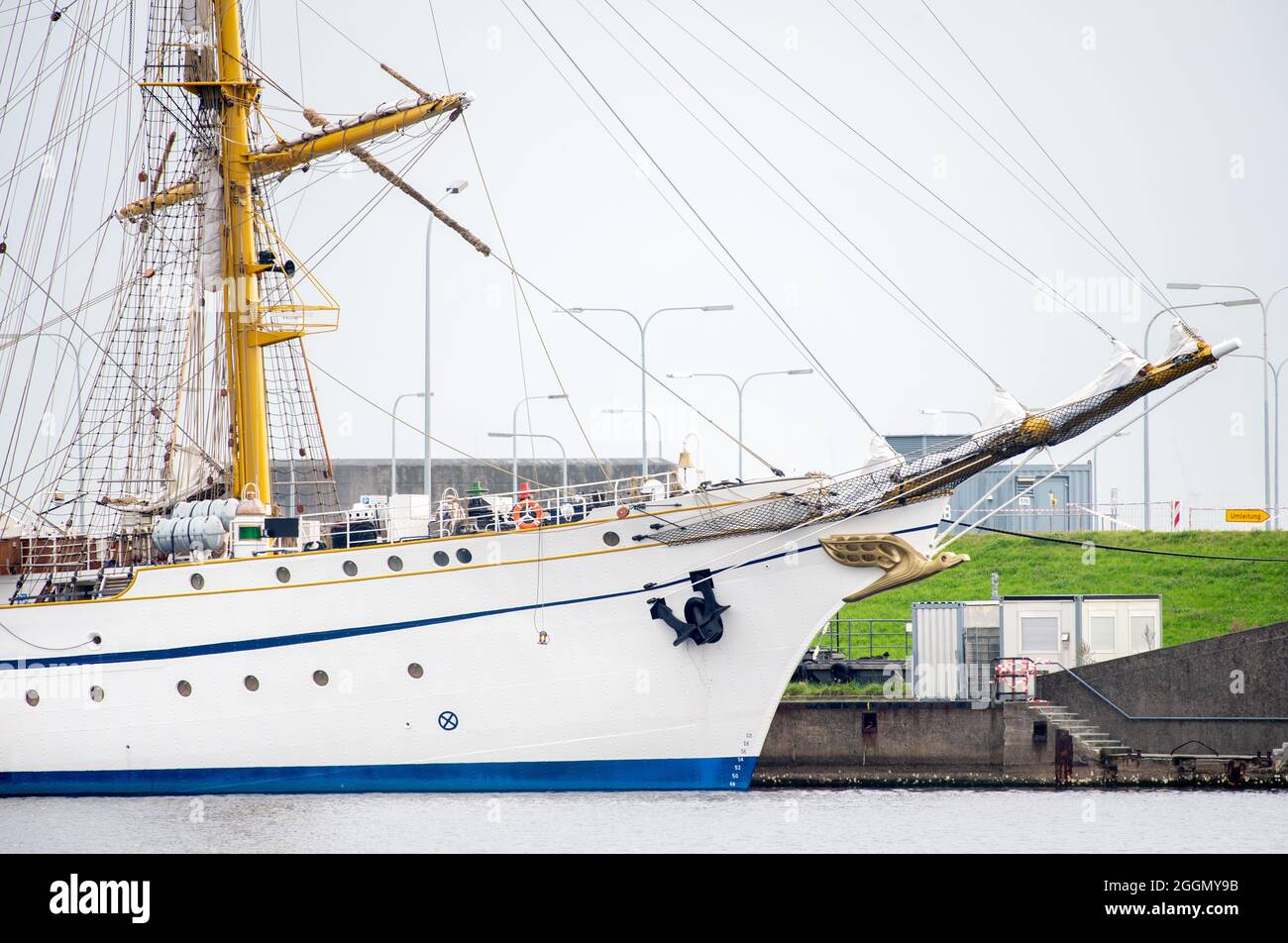 Wilhelmshaven, Germany. 02nd Sep, 2021. The refurbished naval training ship  Gorch Fock lies on a quay wall in the harbour after a trial run that  ended prematurely. The training ship left the