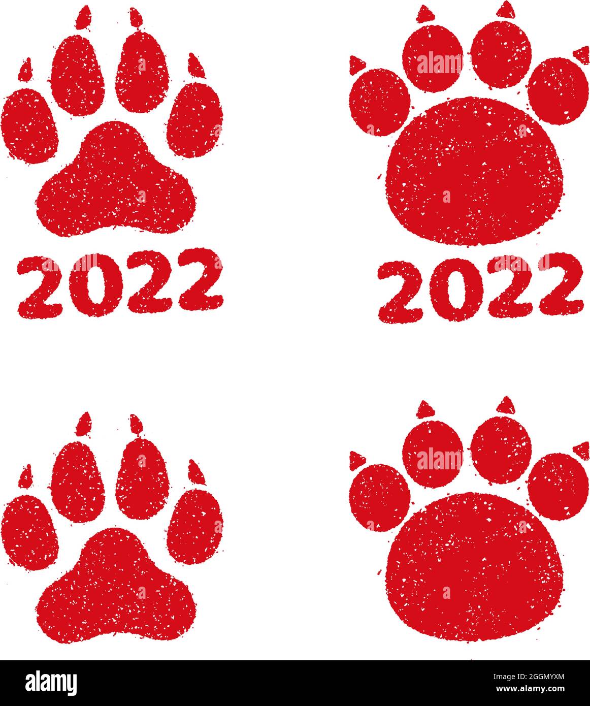 Tiger footprints stamp illustration set for new year’s greeting card in 2022 Stock Vector