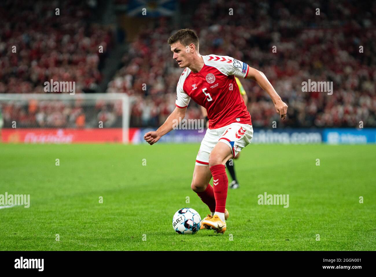 Copenhagen, Denmark. 01st Sep, 2021. Joakim Maehle (5) of Denmark seen during the UEFA World Cup qualifier between Denmark and Scotland at Parken in Copenhagen. (Photo Credit: Gonzales Photo/Alamy Live News Stock Photo