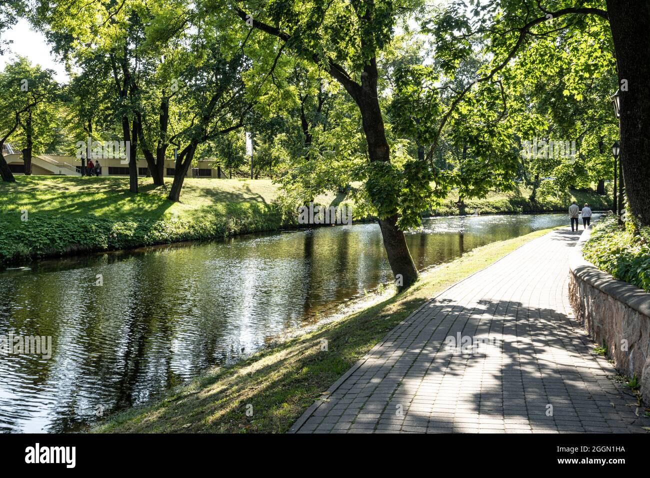 Riga Latvia August 2021 A Panoramic View Of The Bastejkalna Park In riga-latvia-august-2021-a-panoramic-view-of-the-bastejkalna-park-in