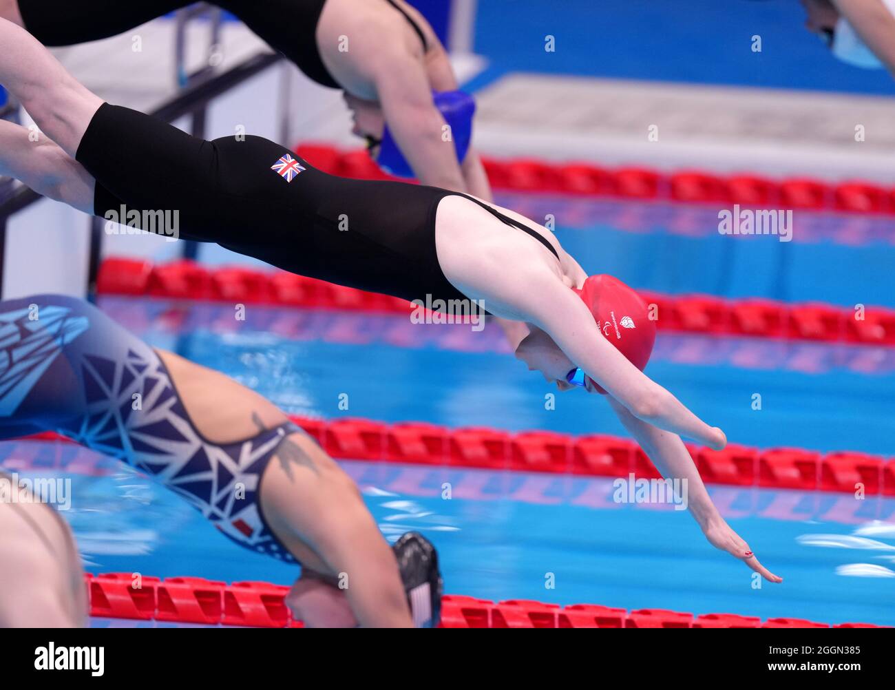 Great Britain's Toni Shaw at the start of the Women's 100m Butterfly - S9 Final at the Tokyo Aquatics Centre during day nine of the Tokyo 2020 Paralympic Games in Japan. Picture date: Thursday September 2, 2021. Stock Photo