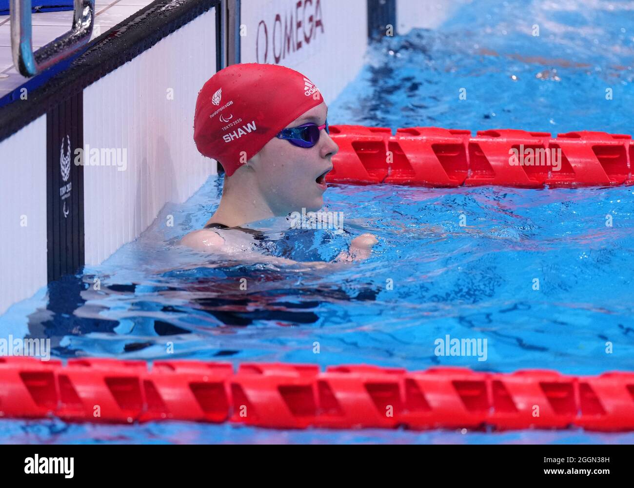 Great Britain's Toni Shaw after finishing fourth in the Women's 100m Butterfly - S9 Final at the Tokyo Aquatics Centre during day nine of the Tokyo 2020 Paralympic Games in Japan. Picture date: Thursday September 2, 2021. Stock Photo