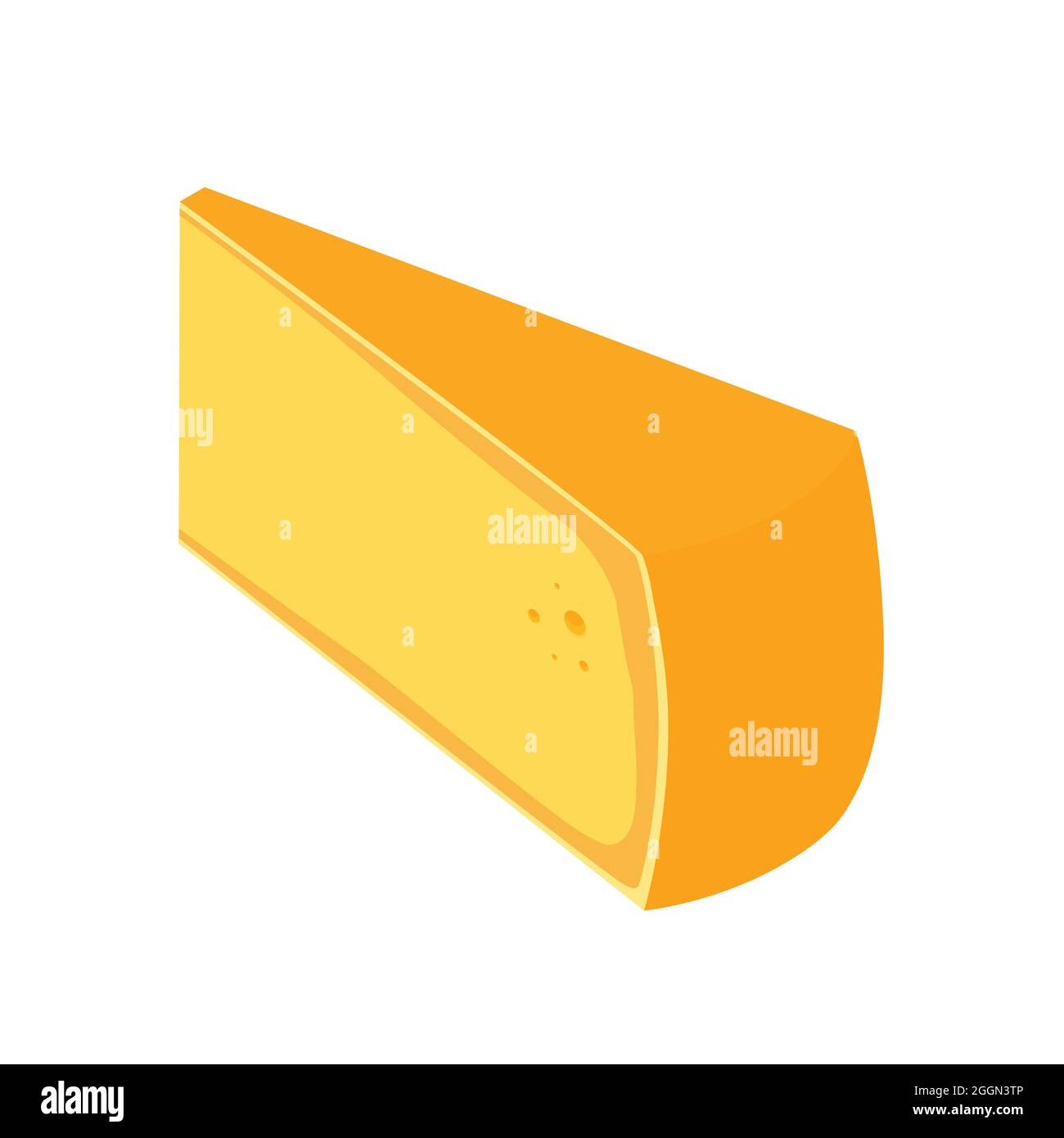 Hard Dutch gouda cheese isolated on white background. Isometric view