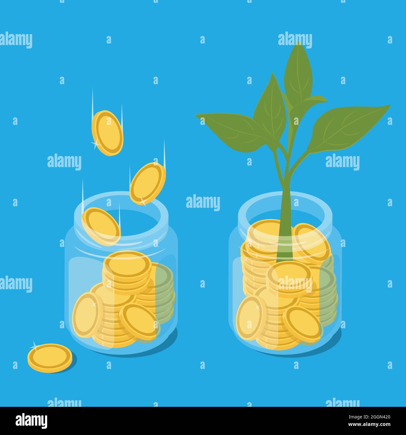 Business investment profit vector illustration. Revenue and income metaphor. Cash from money tree. Investors strategy, funding concept Stock Vector