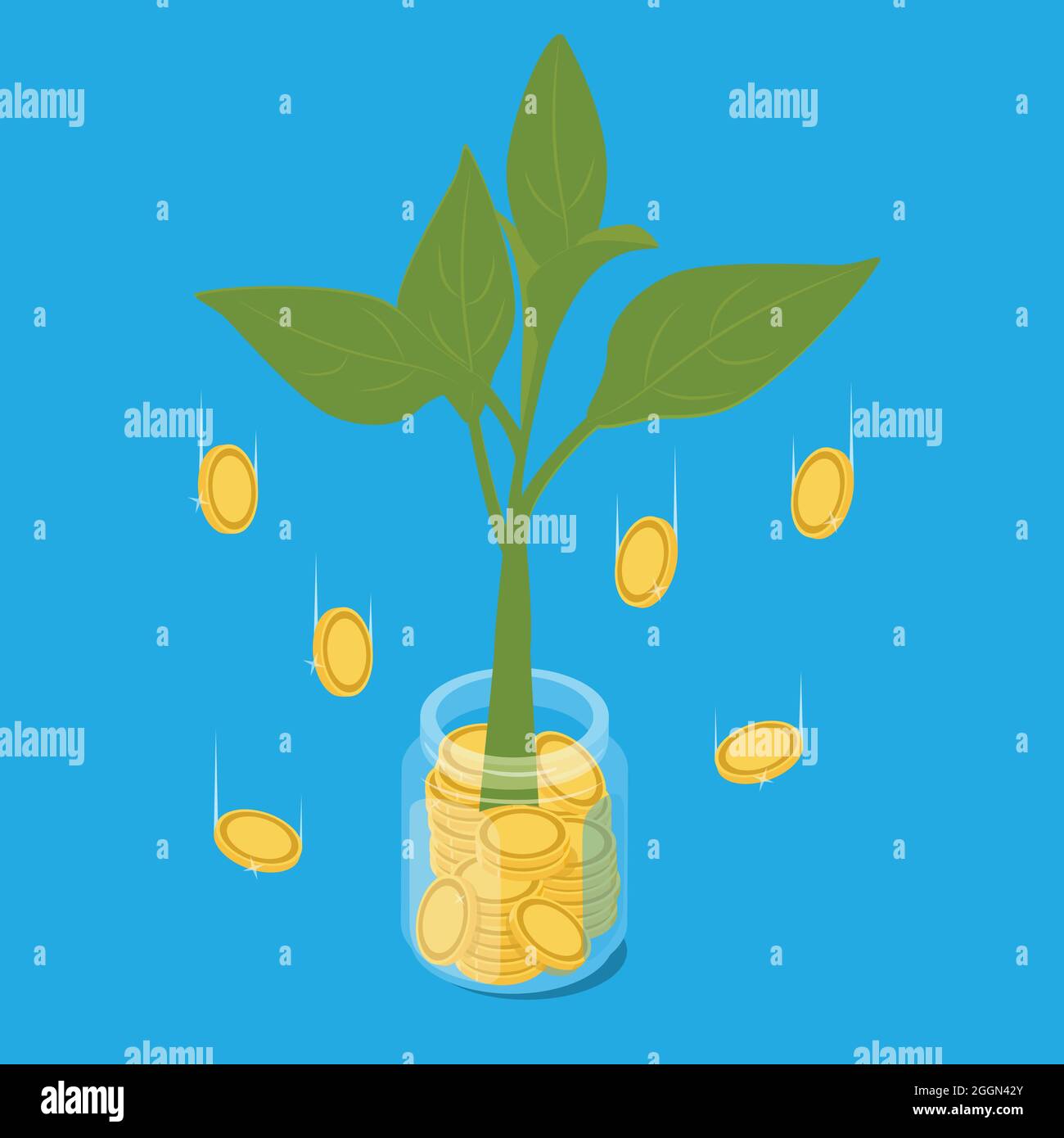Business investment profit vector illustration. Revenue and income metaphor. Cash from money tree. Investors strategy, funding concept Stock Vector