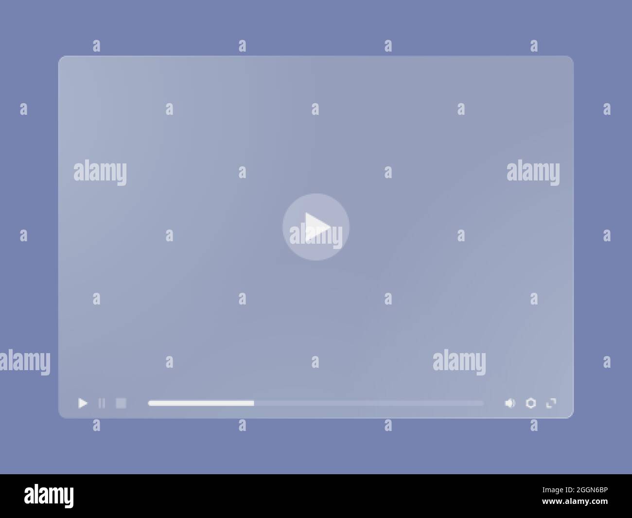 Video player window interface of translucent frosted glass. Ground glass multimedia player frame