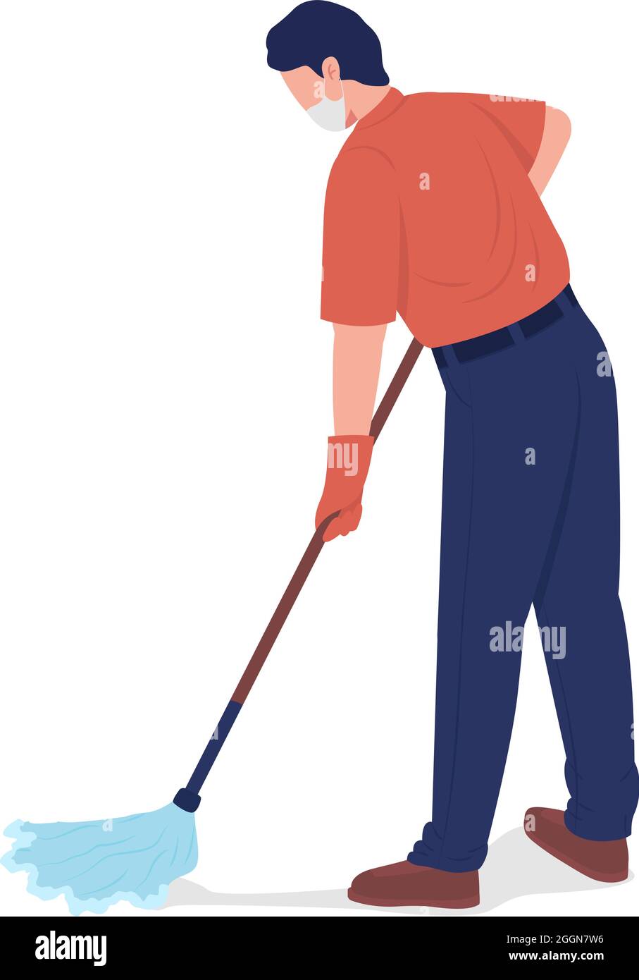 Cleaner mopping floor semi flat color vector character Stock Vector