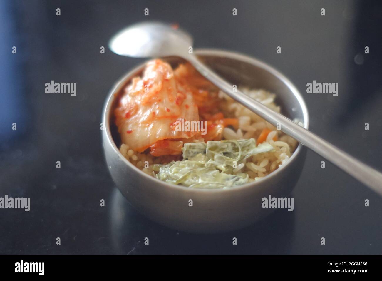 Kimchi and seaweed in the stainless rice bowl Stock Photo Alamy